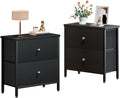 BOLUO Black Nightstands Set of 2, 2 Drawer Dresser for Bedroom Night Stand Small Nightstands End Table with Fabric Drawers Modern