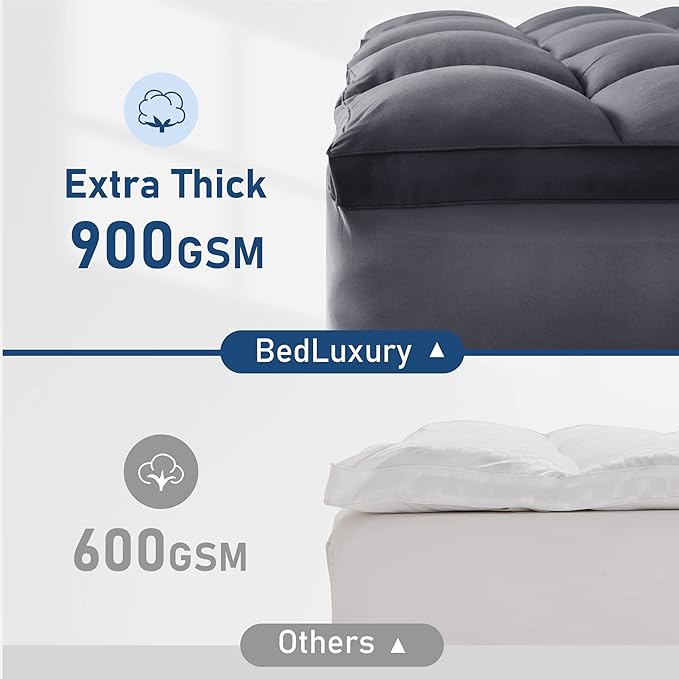 Full Mattress Topper Extra Thick Pillowtop Cooling Mattress Topper Plush Mattress Pad Cover Protector with 8-21 Inch Deep Pocket 3D Snow Down Alternative Fill Grey