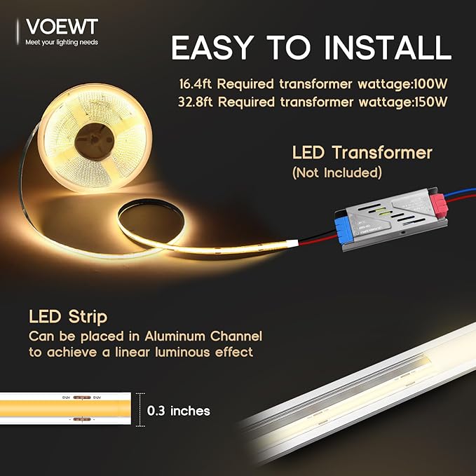 COB LED Strip Lights Warm White 3000K,16.4ft 24V High CRI 95Ra+ Super Bright,Flexible Tape Lights for Bedroom,Mirror,Kitchen Cabinet, Living Room(Power Supply Not Included)