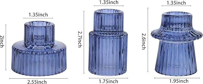 Vixdonos Glass Candlestick Holders Tealight Candle Holders for Table Centerpieces, Wedding Decor and Dinner Party (3 Pcs, Dark Blue)