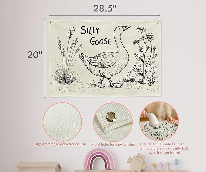 Boho Rectangular Banner Flag Wall Sign Decor Gift for Baby Girls Kids,Nursery Baby Room Above Crib Playroom Reading Room Bedroom -Silly Goose Theme-Baby Present Shower,Birthday Christmas Gift