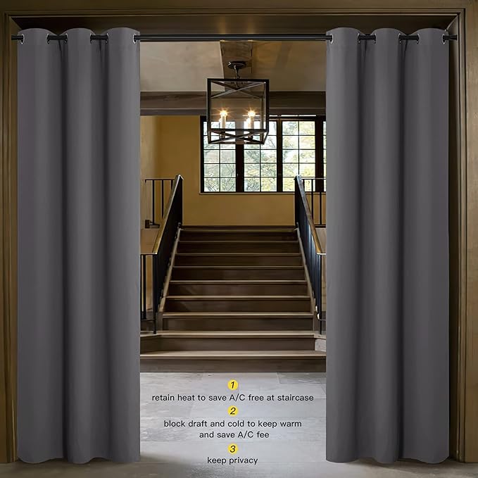 NICETOWN Doorway Curtain Privacy, Door Cover Curtain, Sound Reducing Winter Insulated Thermal Room Darkening Blackout Curtains for Bedroom, 84 inch Length (1 Panel, 5ft Wide by 7ft Long, Gray)