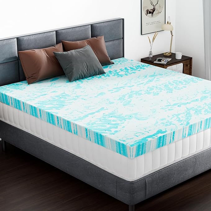 DUMOS Mattress Toppers Memory Foam Full, 2 Inch Thick Bed Topper Pad Cooling Gel Infused Soft Comfy Padding Breathable for Sleeper Sofa Couch RV Camper, CertiPUR-US Certified, Blue