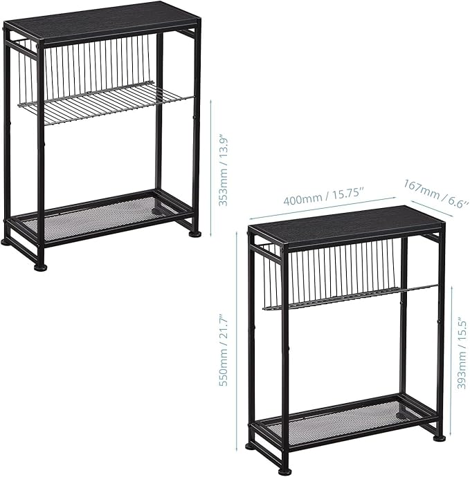 Dulcii Small Side Table for Small Spaces - Slim End Table with Magazine Holder Narrow End Table Living Room - Skinny Bedside Table Nightstand Bedroom Thin Side Table, Black