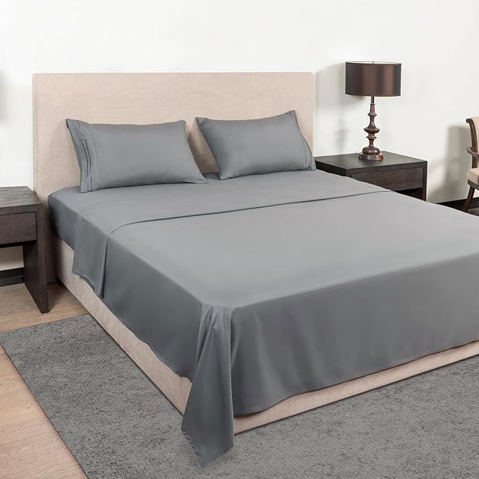 Mejoroom King Size Bed Sheet Set - Hotel Luxury 1800 Bedding Sheets & Pillowcases - 16" Deep Pocket Fitted Sheet, Soft, Breathable, Wrinkle & Fade Resistant - 4 Piece(King, Gray)