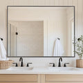 Antok Bathroom Mirror,48"x36" Wall Mirror, Decorative Mirrors Vanity Mirror Aluminum Alloy Frame Contemporary Hanging Mirror for Living Room Bathroom Entryway,Black,Round Corner