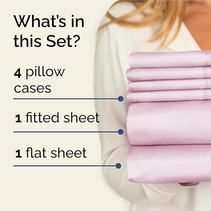 Full 6 Piece Sheet Set - Comfy Breathable & Cooling - Ultra-Soft Hotel Luxury Bedding Set with 8-16 Inch Deep Pockets - 1 Flat & 1 Fitted Sheet & 4 Pillowcases - Wrinkle Free & Easy Care - Light Pink