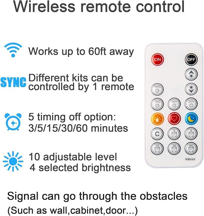 WOBANE Dimmable COB LED Strip Light, 9.8ft Under Cabinet Lighting with Remote Control, 6000K White, Kitchen, Ceiling, Room, Closet, Counter, CRI90+, 1500lm, Timing, ETL Adapter