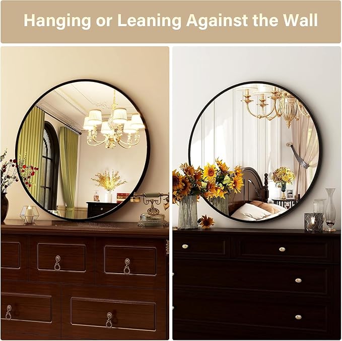 HARRITPURE Round Mirror 30 Black Wall Mounted Circle Mirrors Vanity Mirror with Brushed Aluminum Alloy Frame Modern Decoration for Bathroom, Living Room, Vanity, Bedroom, Entryway