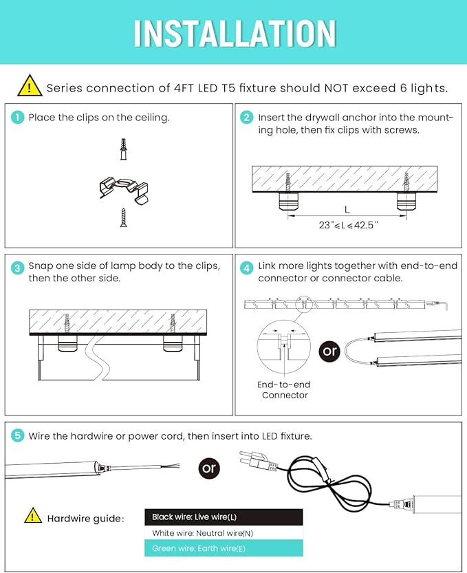 (8 Pack) Upgraded 4FT T5 LED Integrated Fixture, 6500K,20W,2300LM(Super Bright White) Linkable LED Shop Light,Garage Ceiling and Cabinet Light,Strip Light,Corded Electric with ON/Off Switch