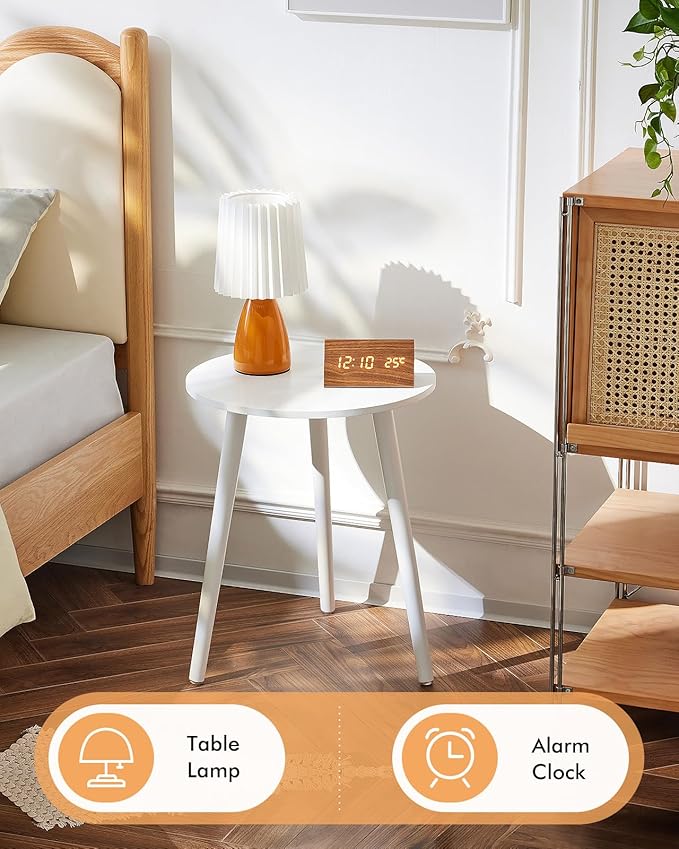 Apicizon Small Round Side Tables End Table Bedroom, White Nightstand Bedside Table for Living Room, Coffee Table with White Wood Legs, 16.5 x 20.5 Inches