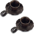 NIKKY HOME Taper Candle Holders with Handle, Set of 2 Rustic Metal Candlestick for Table Centerpieces, Wedding Decor and Dinner Party, Brown