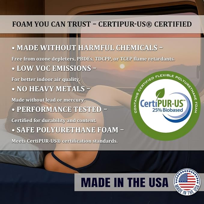 Foamma 4” x 39” x 75” Water Resistant RV Bunk Mattress, Firm High Density Foam, Comfortable and Durable Polyester Cover, Truck, Camper, Travel Trailer, Made in USA!