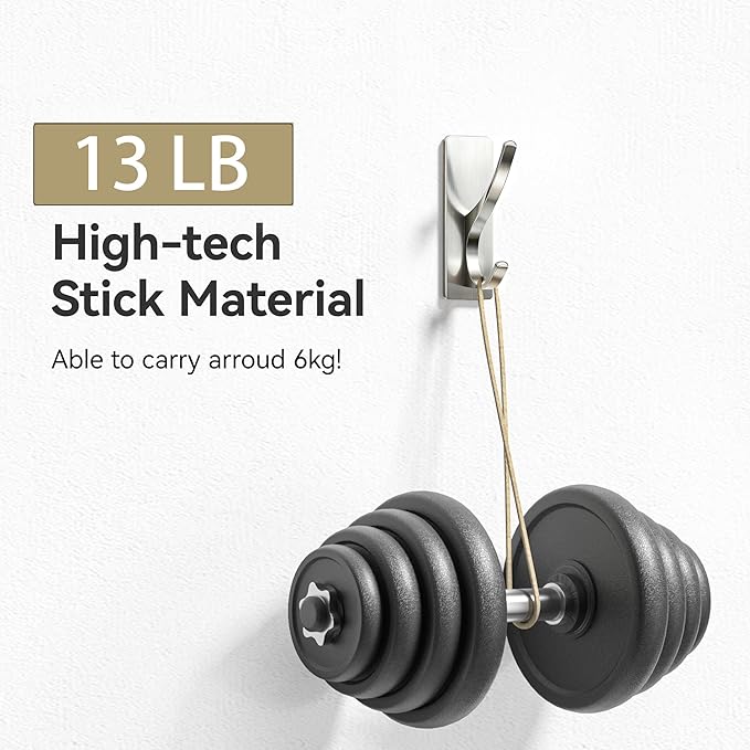 pickpiff Self Adhesive Coat Hooks for Hanging: Heavy Duty Stainless Wall Hook for Towel, Backpack, Hat, Sturdy Metal Hanger for Bathroom, Bedroom, Door, Brushed Nickel, 6-Pack