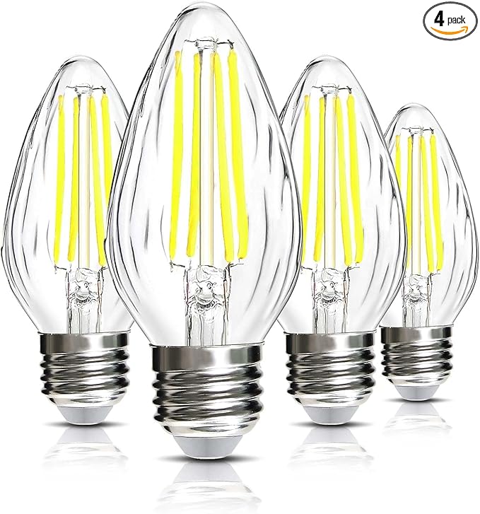BRIMAX F15 8W LED Light Bulbs, Daylight White 5000K,75W - 80W Incandescent Equivalent,Dimmable,E26 Medium Base,Flame Wrinkle Glass,4 Pack