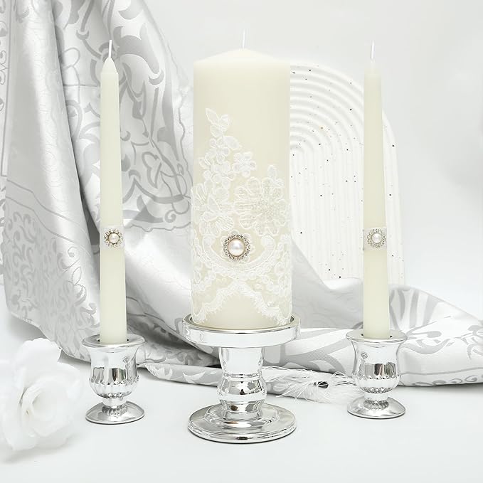 Silver Unity Candle Holder - Glass Candle Holders for Pillar Candles Taper Candles, Glass Candlestick Holders Set of 3, Clear Glass Candlestick Holder for Wedding Table Dinning Church Centerpiece