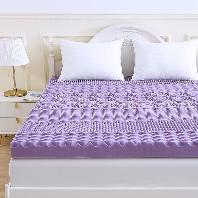 MUXHOMO 3 Inch 7-Zone Full Mattress Topper, Egg Crate Foam Mattress Topper Full Size for Back Pain, Lavender Cooling Gel Infused Bed Pad, CertiPUR-US and Oeko-TEX Certification (54"×75")