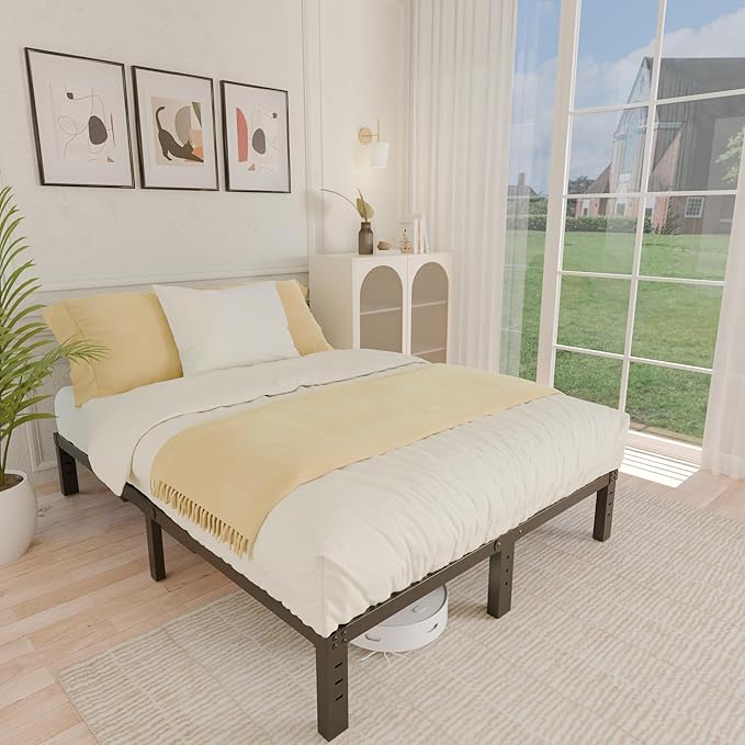 ALDRICH 10 Inch Metal Bed Frame Queen Size - Double Black Basic Steel Slats Platform, Easy Assembly Heavy Duty Noise Free Bedframes, No Box Spring Needed