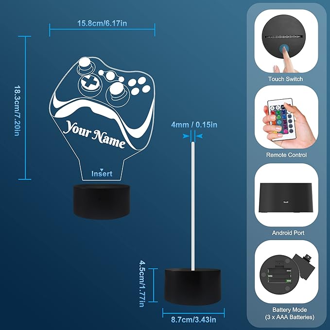 Attivolife Personalized 3D Game Theme Night Light, Table Desk Lamp Engraved Name Letter, Multicolor Custom LED Best Home Decor Birthday Christmas Gifts Toys for Boys Girls Kids