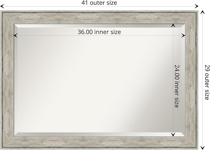 Amanti Art Silver Bathroom Mirror for Over Sink, 29x41 Crackled Metallic Rectangle Vanity Mirror, Large Country Rustic Frame, Hangs Horizonally and Vertically, Bathroom Wall Decor, Beveled Edge