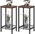 HOOBRO Tall Side Tables Set of 2, Industrial End Telephone Table with Adjustable Mesh Shelves, for Living Room, Bedroom, Entryway, Office, Rustic Brown and Black BF03DHP201