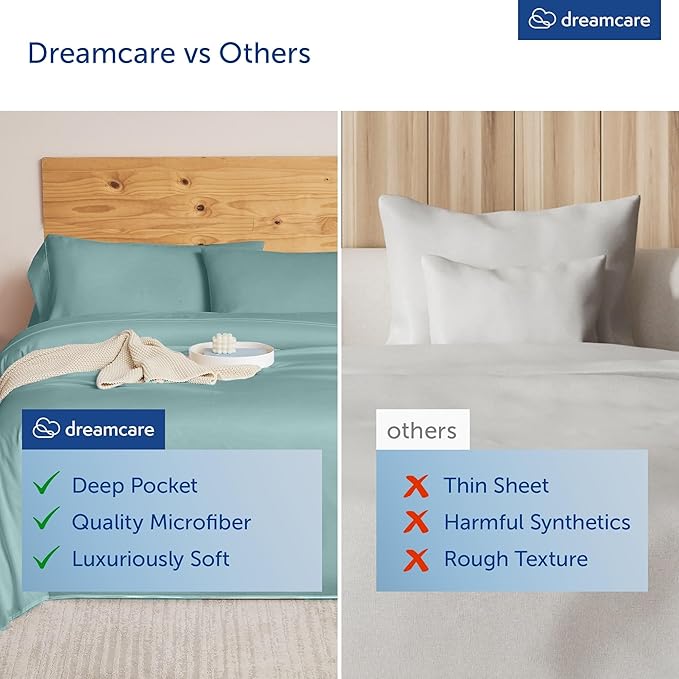 DREAMCARE King Size Sheets Set – 6 pcs Cooling Bed Sheets – up to 21” Deep Pocket King Sheet Set – 2500 Supreme Collection – Extra Soft 100% Brushed Microfiber Hotel Luxury with Side Pocket – Spa Blue