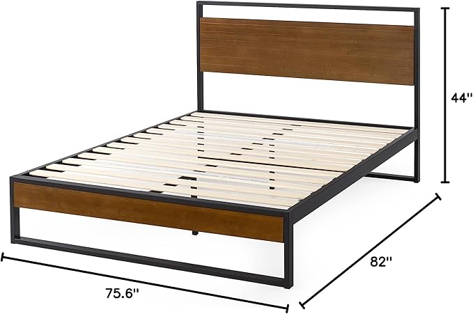 ZINUS Suzanne 44 Inch Bamboo and Metal Platform Bed Frame, Solid Steel Construction, No Box Spring Needed, Wood Slat Support, Easy Assembly, Chestnut Brown, King