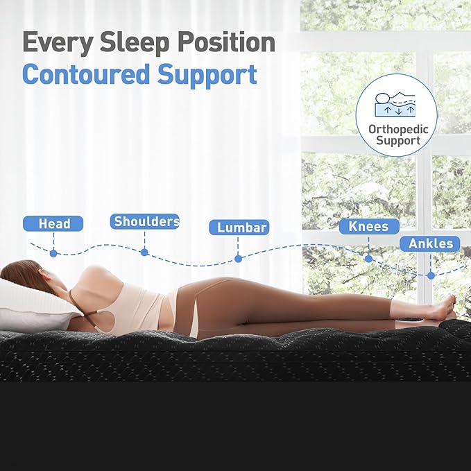 Dual Layer 3 Inch Memory Foam Mattress Topper Queen Size, 2 Inch Cooling Gel Memory Foam Plus 1 Inch Pillow Top Mattress Pad Cover, with 8-21 Inch Deep Pocket, Black