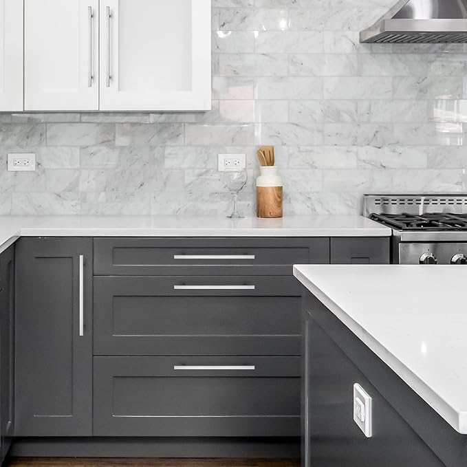 Ravinte Brushed Nickel Cabinet Handles 10 Pack 10 inch Satin Nickel Square Cabinet Pulls Silver Hardware for Kitchen Cabinets 12-1/2 inch Overall Length Stainless Steel Drawer Pulls