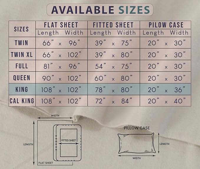 RUVANTI Flannel Sheets King Size - 100% Cotton Brushed King Size Sheets Set - Deep Pockets 16 Inches Bed Sheets - All Seasons Breathable & Extra Soft - Warm & Cozy, 4 Piece, Bali