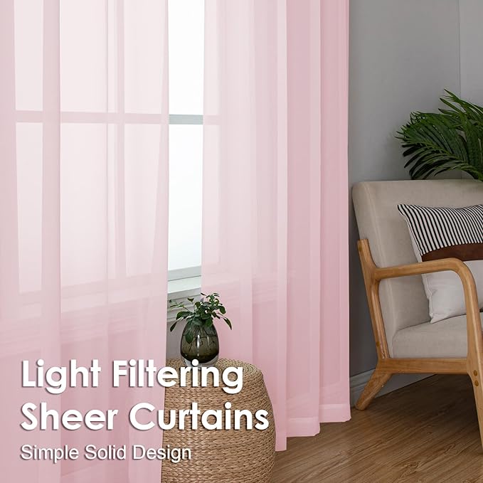 OVZME Blush Pink Sheer Curtains 120 Inches Long 2 Panels - Soft Light Filtering Window Sheer Panels for Living Room/Bedroom, Top Dual Rod Pocket, 1 Pair, Each 42Wx120L Inches