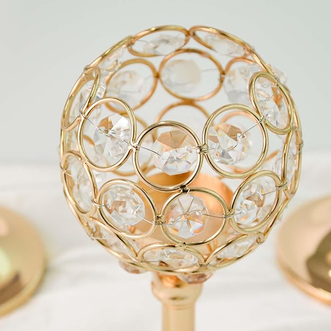 Elegant Crystal Candle Set of 6- Gold Tealight Holders, Votive Candelabras & Bowl Centerpiece Bulk for Dining Table, Wedding Decor