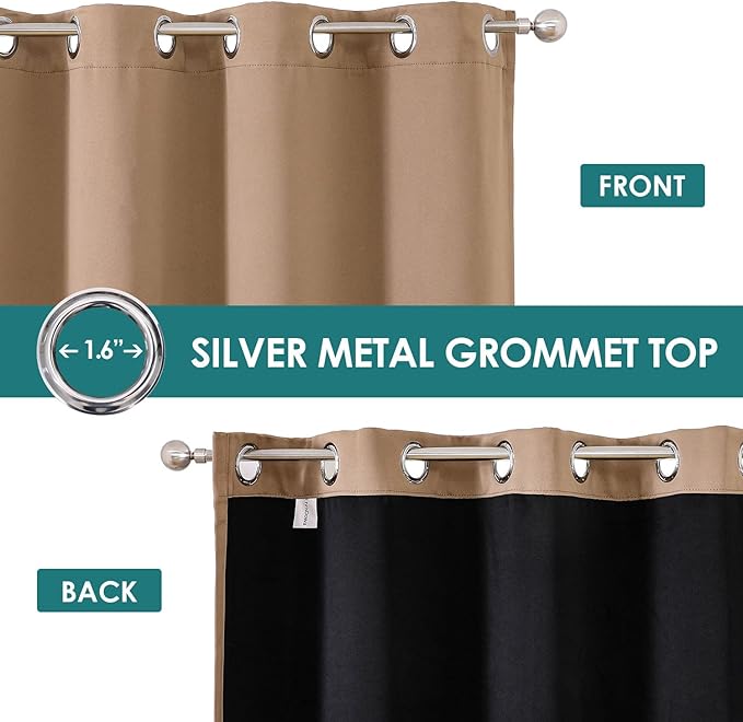 ChrisDowa 100% Blackout Curtains for Bedroom with Black Liner, 2 Thick Layers Total Blackout Thermal Insulated Grommet Window Curtains 2 Panels Set (Cappuccino, 42 x 84 Inch)