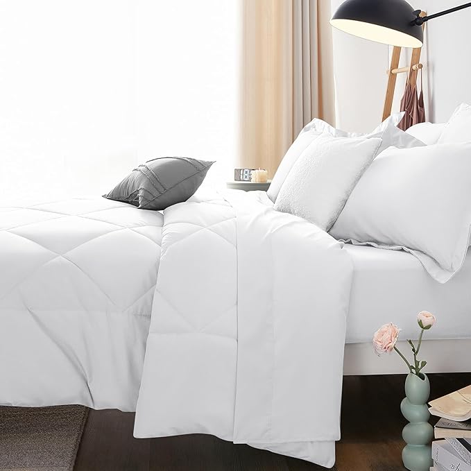 CozyLux Full Size Comforter Sets White - 7 Pieces Bed in a Bag Full, Luxury Soft Bed Set for All Seasons, Bedding Set with Down Alternative Comforter, Sheets, Pillowcases & Shams