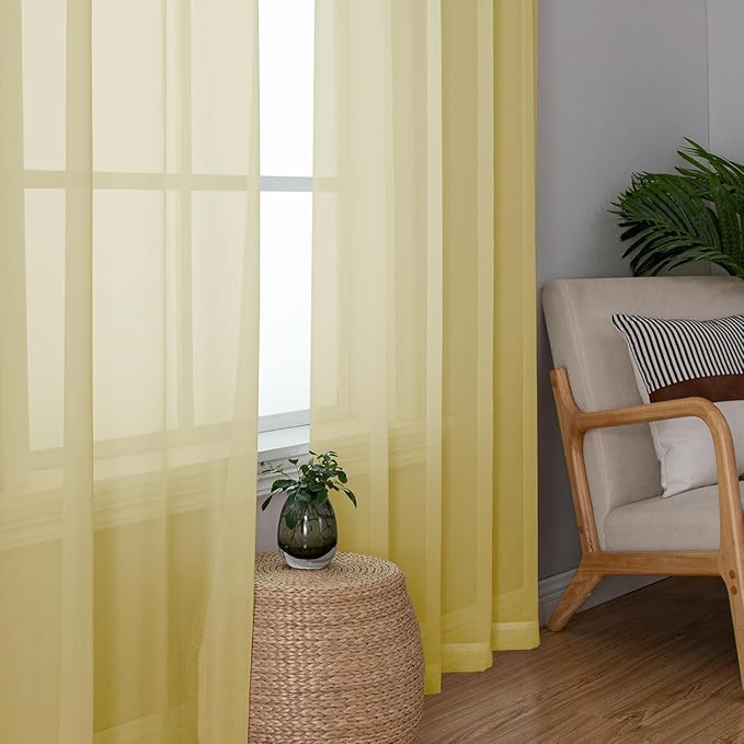Aiyufeng Yellow Sheer Curtains 72 Inches Long 2 Panels Set, Semi Transparent Voile Rod Pocket Sheer Window Drapes for Bedroom Bed Canopy Living Room Dining Wedding Party Backdrop, 42W x 72L inch