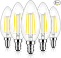 Brightever E12 Candelabra LED Light Bulbs 60 Watt Equivalent, 620 Lumen 6W C32 B11 Clear LED Filament Candle Bulbs, Dimmable Daylight White 5000K Chandelier Light Bulbs for Ceiling Fan, Pack of 5