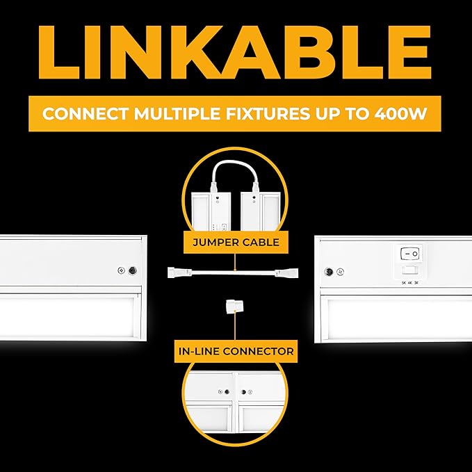 LED Under Cabinet Lighting Hardwired - 3CCT 40 Inch White Finish - Undercabinet Lights for Kitchen - Linkable Undercounter Dimmable Plug in Light or Hard Wired - Under Counter Fixture Direct Wire