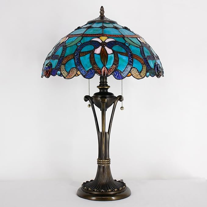 Tiffany Table Lamp Blue Green Stained Glass Desk Lamp 16X16X24 Inches Jewelry Baroque Style Reading Light