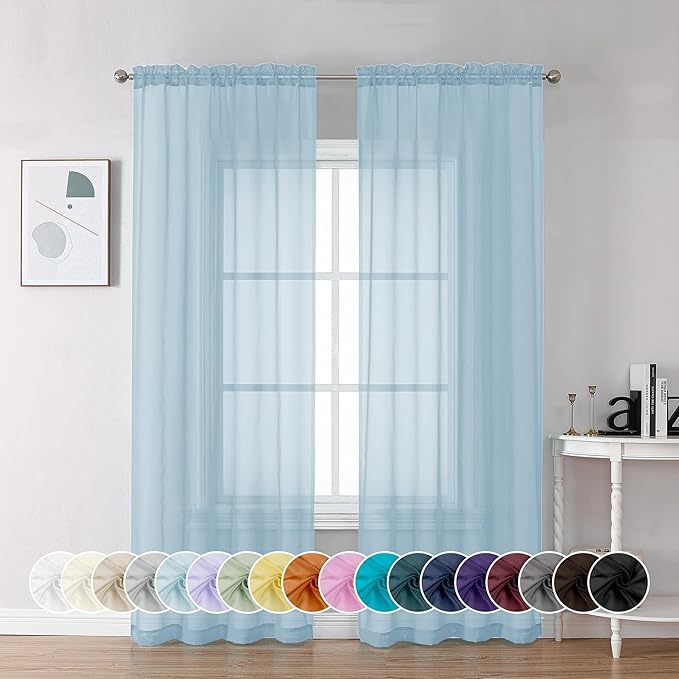 Chyhomenyc Light Blue Sheer Curtains 84 Inch Length 2 Panels, Light Filtering Soft Airy Voile Rod Pocket Sheer Window Drapes for Bedroom Living Room, Each 42Wx84L Inches, Sky Blue