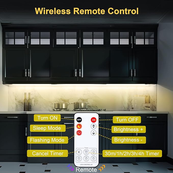 LAFULIT 10 PCS Under Cabinet Lights Kit, Stick on Lights, Flexible Led Strip Lights with Remote and Power Adapter, for Kitchen Cabinet Shelf Desk Counter Corner, 4000K Neutral White, 16.4ft