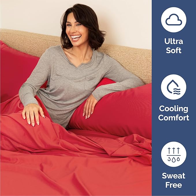 Queen Sheets Set 6 Piece - Bed Sheets Queen Size - Soft Hotel Luxury Bedding - Cooling, Comfy & Breathable - 1 Flat & 1 Fitted & 4 Pillowcases with Deep Pockets - Wrinkle Resistant & Fade Free - Red