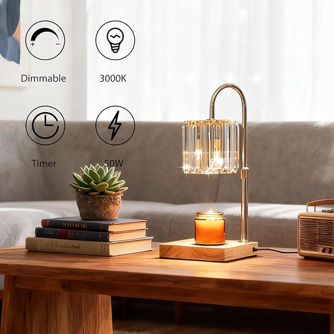 Candle Warmer Lamp with Timer, Dimmable Electric Candle Wamer Adjustable Height, Glass Modern Candles Melter Lamp, Gifts for Women Mom, Clear