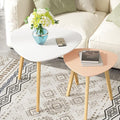 BAMEOS Bamboo Nesting Triangle End Table,Set of 2 Coffee Table Modern Minimalist Side Table for Living Room (White & Pink)