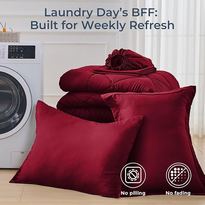 HEVUMYI Red Twin Comforter Set - 5-Piece All Season Bed in a Bag Twin, Ultra Soft Bedding Set with Comforter, Flat Sheet, Fitted Sheet, Pillowcases, Pillow Shams