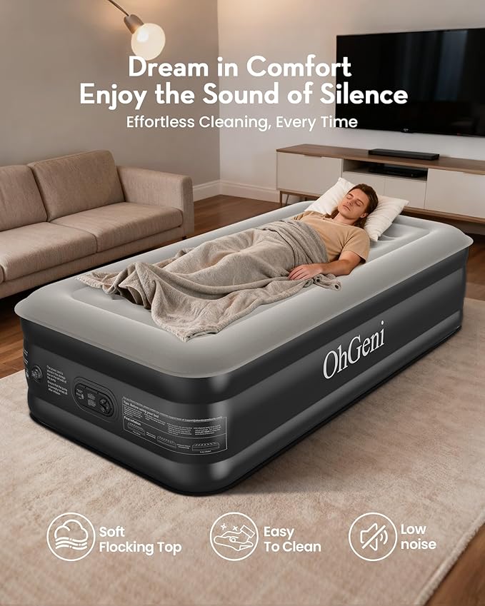 OhGeni Twin Air Mattress with Built in Pump, Blow up Mattresses, 18" Raised Blow Up Colchones Inflables Airbed for Guests & Home, Ideal for Home Use and Outdoor Camping