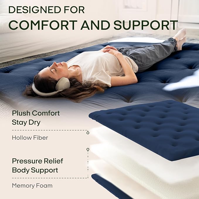 ZonLi Japanese Floor Futon Mattress King Size 80"x 76", 100% Cotton Cover 2.5'' Thicken Tatami Mattress, Foldable Sleeping Pad, Portable Dormitory Tatami Mat, Roll Up Floor Lounger Bed for Adult