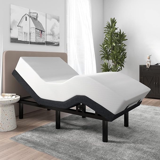 SHA CERLIN 14 Inch Twin XL Size Metal Adjustable Bed Base/Upholstered Bed Frame with Head and Foot Articulation Incline, Wireless Remote, Wood Board Support (Only Base)