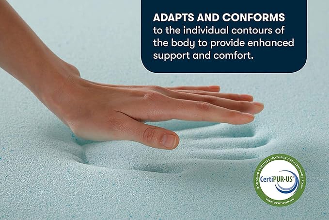 Serta ThermaGel Cooling, Pressure-Relieving Memory Foam Mattress Topper, 2 Inch, Full Blue