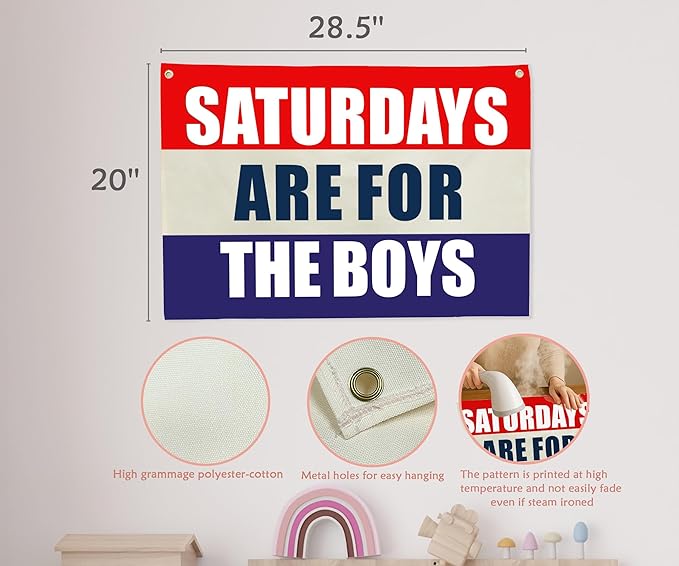 Boys Nursery Rectangular Canvas Banner-Flag Wall Sign for Baby Boys Kids Toddler,Playroom Bedroom Dorm Reading Room Wall Decor-Baby Shower Birthday Christmas Gift-Saturday are for Boy