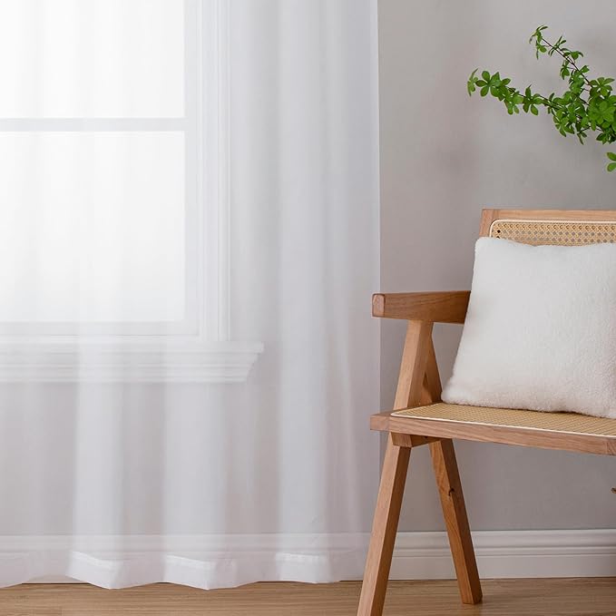 Aiyufeng Long Sheer White Curtains - Transparent Light Weight Soft Window Treatment Curtain Panels with Rod Pocket Top for Patio Door/Living Room (W42 x L90, 2 Panels)